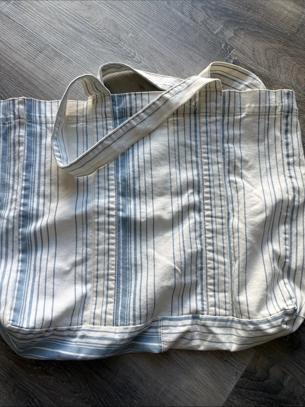 NWOT Cello Blue & Cream Striped denim cotton Canvas Tote Bag